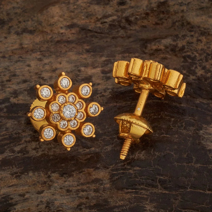 Pure 92.5 Silver, Gold-Plated CZ Floral Motif Studs