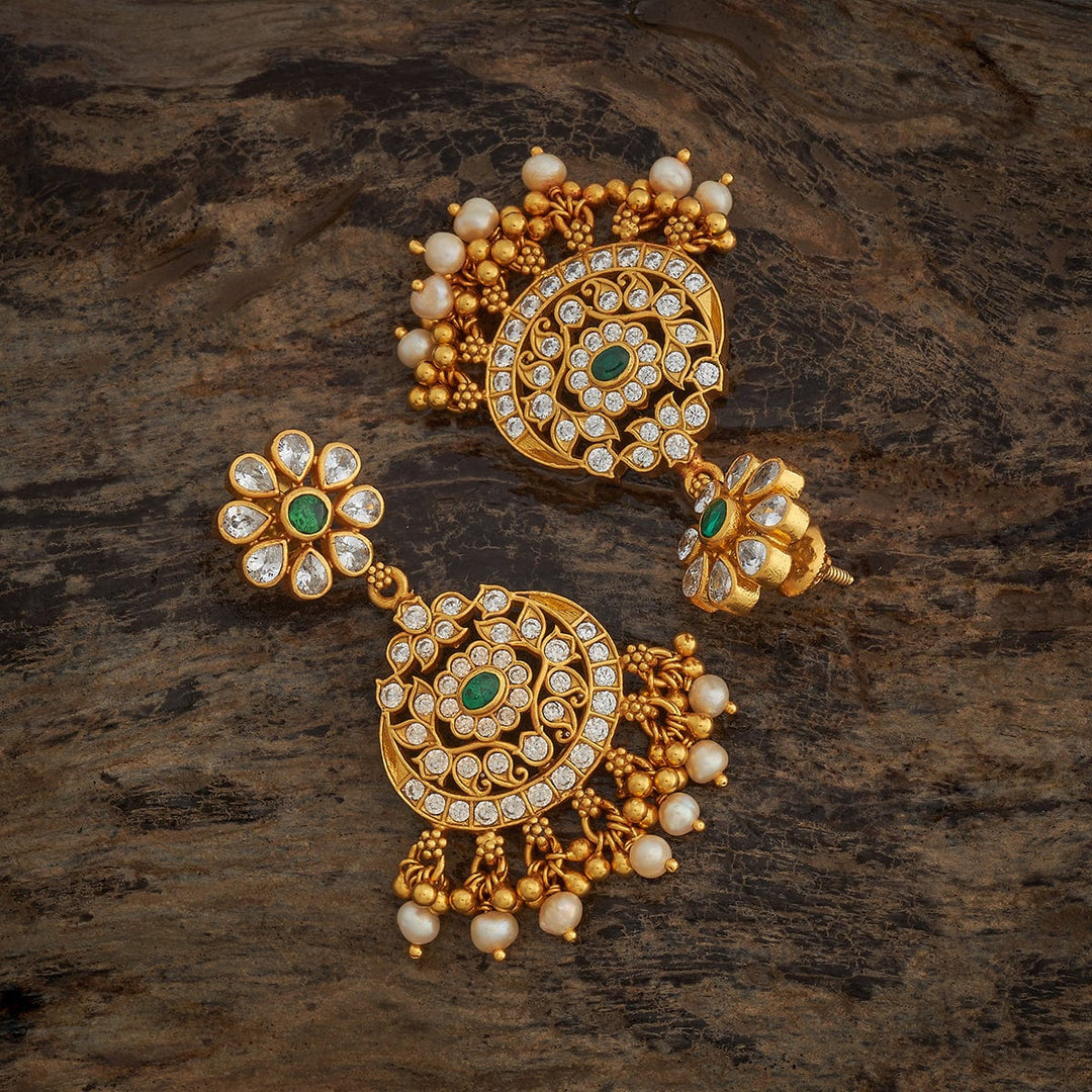 Pure 92.5 Silver Gold-Plated Chandbali Design Earrings with Floral Stud and Pearl Drops