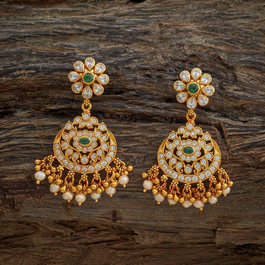Pure 92.5 Silver Gold-Plated Chandbali Design Earrings with Floral Stud and Pearl Drops