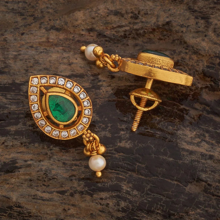 92.5 Silver Gold-Plated earrings featuring Green Spinal and Zircon stones: