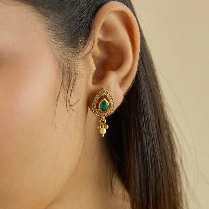 92.5 Silver Gold-Plated earrings featuring Green Spinal and Zircon stones: