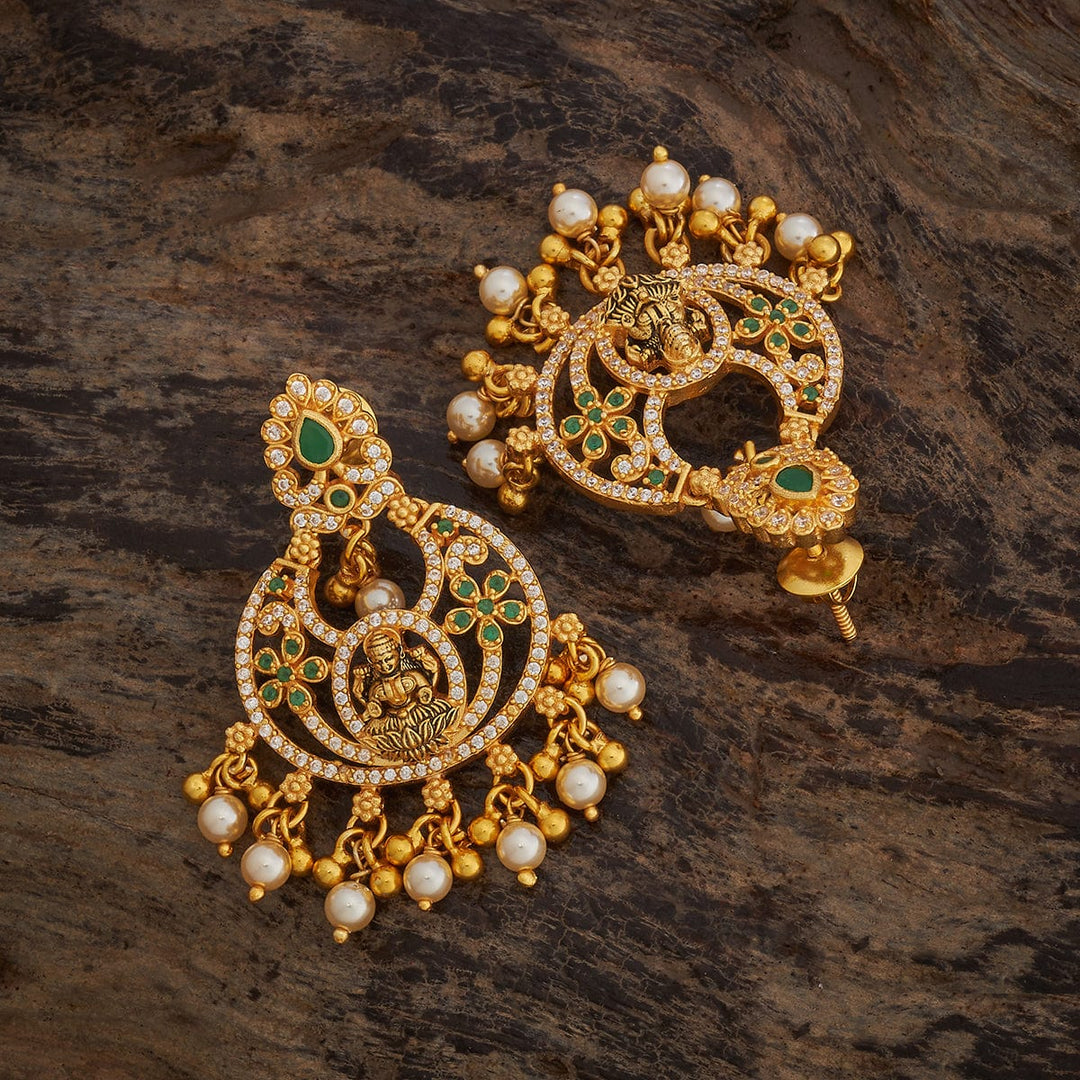 Pure 92.5 Silver Gold-Plated Contemporary Lakshmi with Chandbali Earrings and Gemstone Details