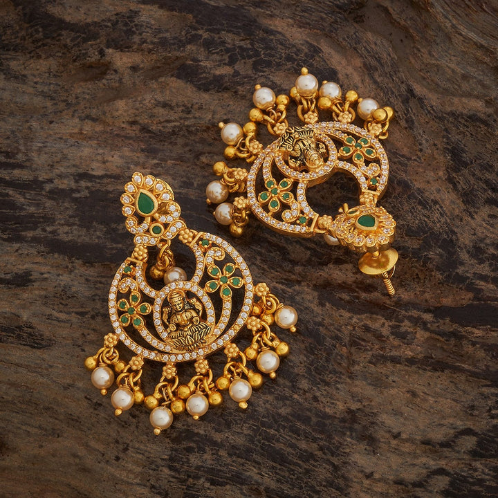 Pure 92.5 Silver Gold-Plated Contemporary Lakshmi with Chandbali Earrings and Gemstone Details