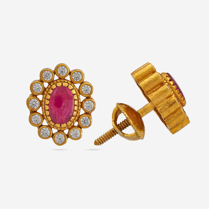 Pure 92.5 Silver Gold Plated Stud Earrings with Pink and White Stone accents