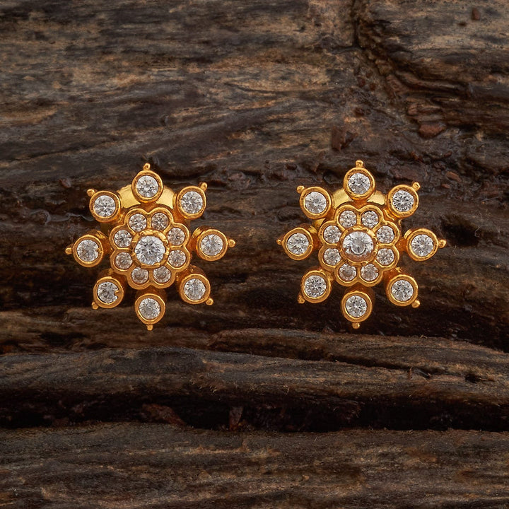 Pure 92.5 Silver, Gold-Plated CZ Floral Motif Studs
