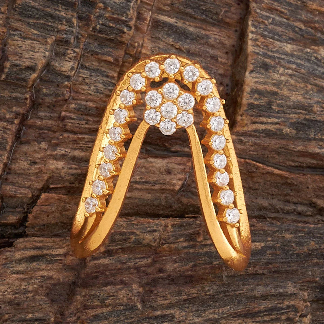 Pure 92.5 Silver, Gold-Plated Floral Motif Finger Ring with CZ Accents