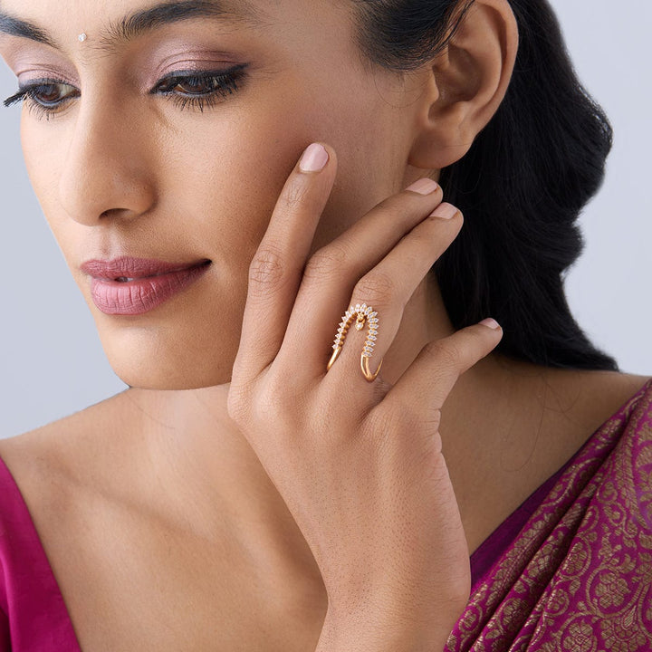 NELI Pure 92.5 Silver, Gold-Plated Traditional Neli Finger Ring with CZ Stones Detailing