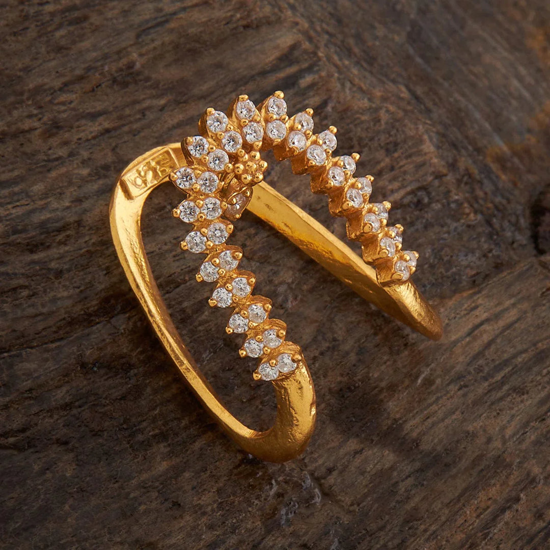 NELI Pure 92.5 Silver, Gold-Plated Traditional Neli Finger Ring with CZ Stones Detailing