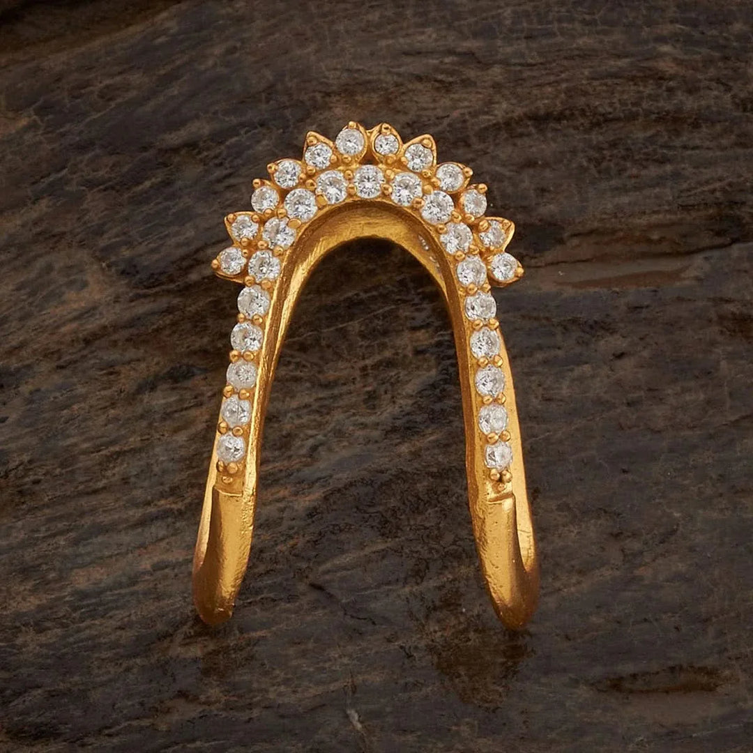 Pure 92.5 Silver, Gold-Plated Traditional Neli Finger Ring with White CZ Stones
