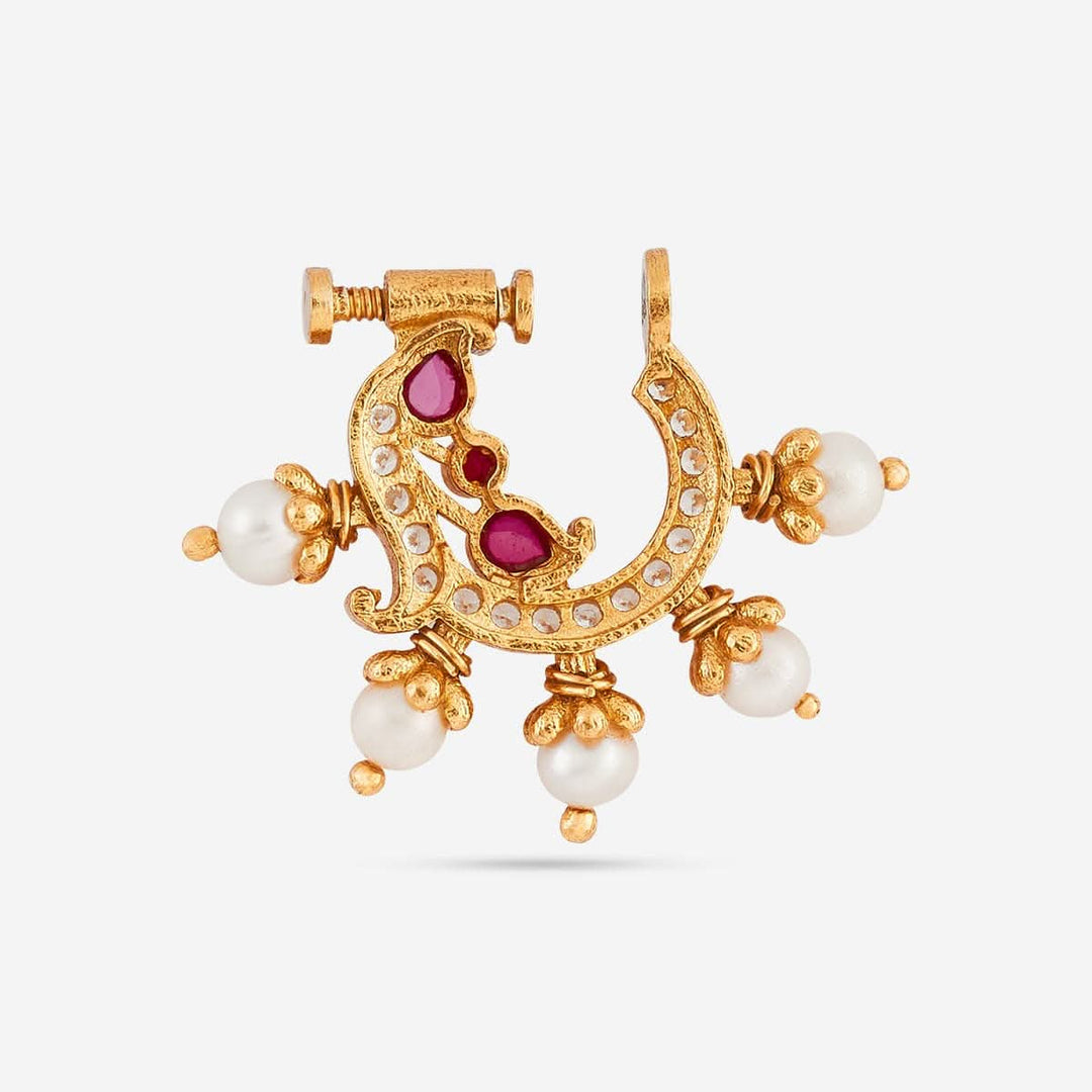 Pure 92.5 Silver Gold Plated Gemstone and Pearls in Nath