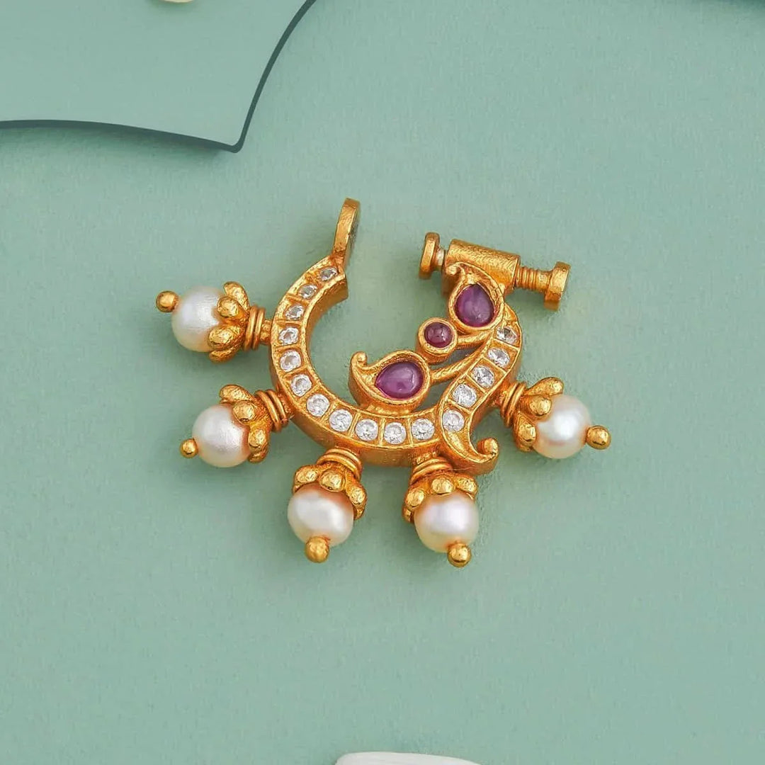 Pure 92.5 Silver Gold Plated Gemstone and Pearls in Nath