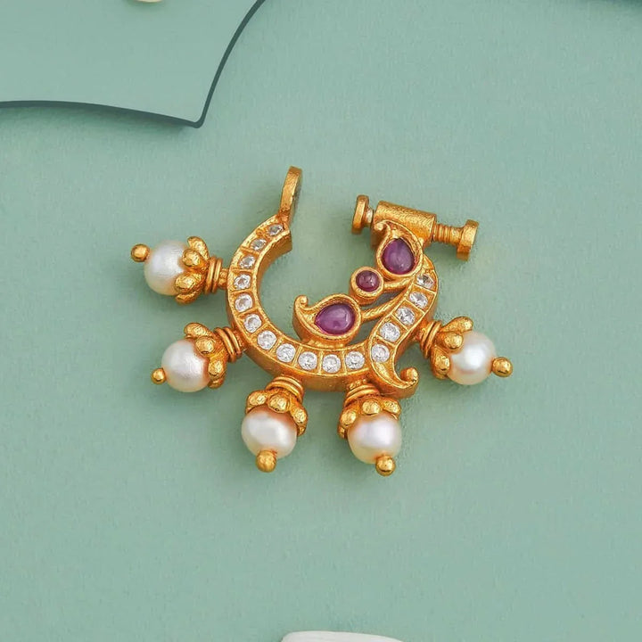 Pure 92.5 Silver Gold Plated Gemstone and Pearls in Nath
