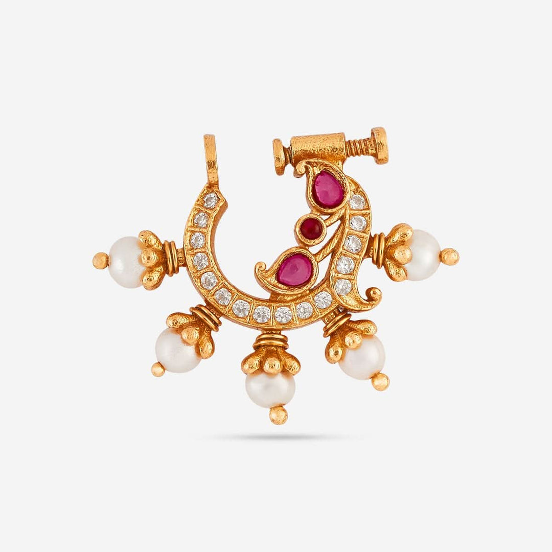 Pure 92.5 Silver Gold Plated Gemstone and Pearls in Nath