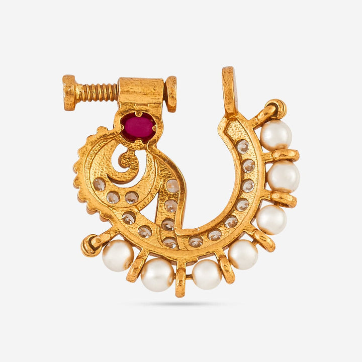 Pure 92.5 Silver Gold Plated Ruby stone and Pearls in Nath