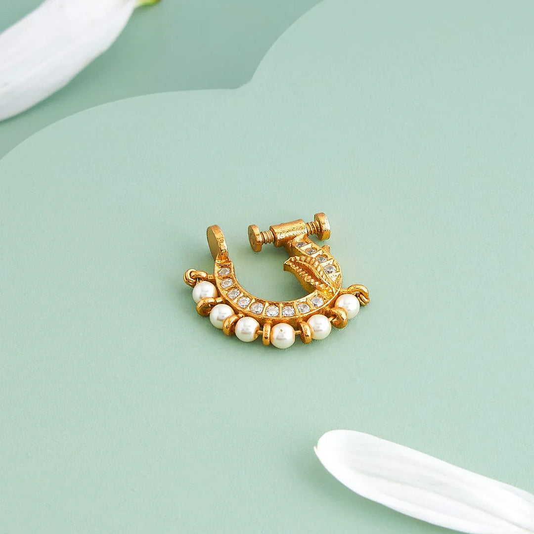 Pure 92.5 Silver Gold Plated Maharashtrian Nath With stones and Pearls