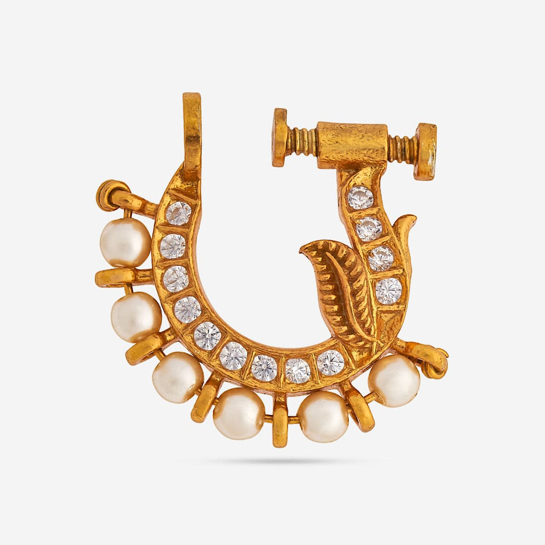 Pure 92.5 Silver Gold Plated Maharashtrian Nath With stones and Pearls