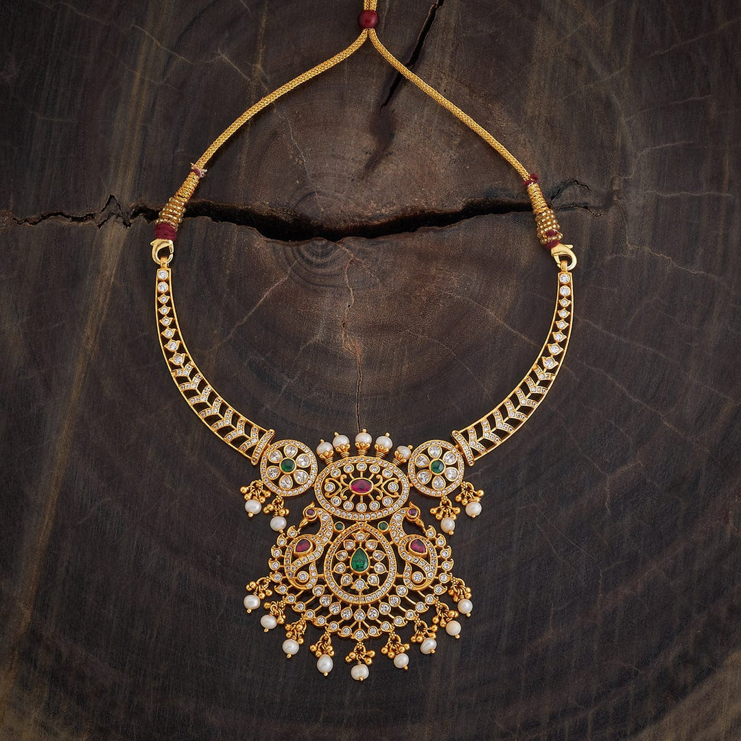 Pure 92.5 Silver CZ Necklace with Peacock Pendant and Dangling Beads