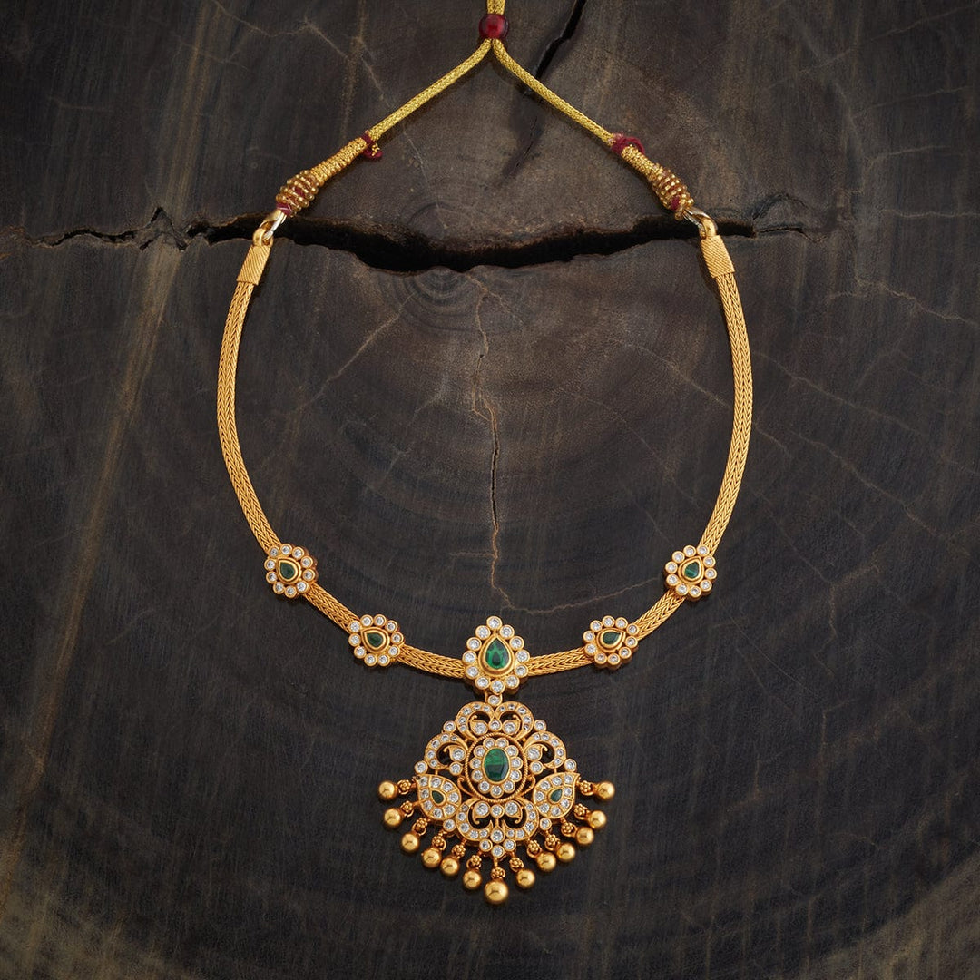92.5 Pure Silver Flower Design Festive Temple Necklace