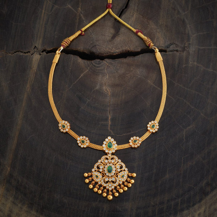 92.5 Pure Silver Flower Design Festive Temple Necklace