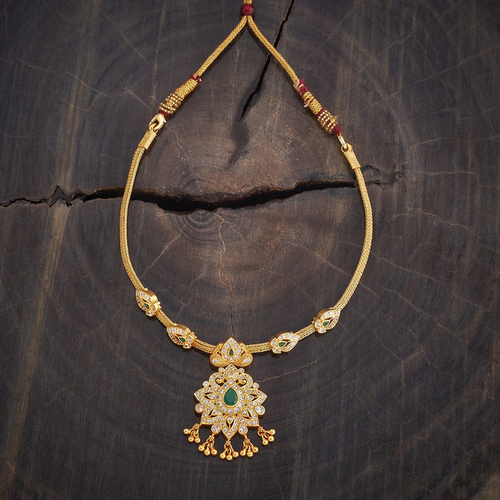 Pure 92.5 Silver Gold-Plated Necklace with Stone-Studded Pendant and Chain Details