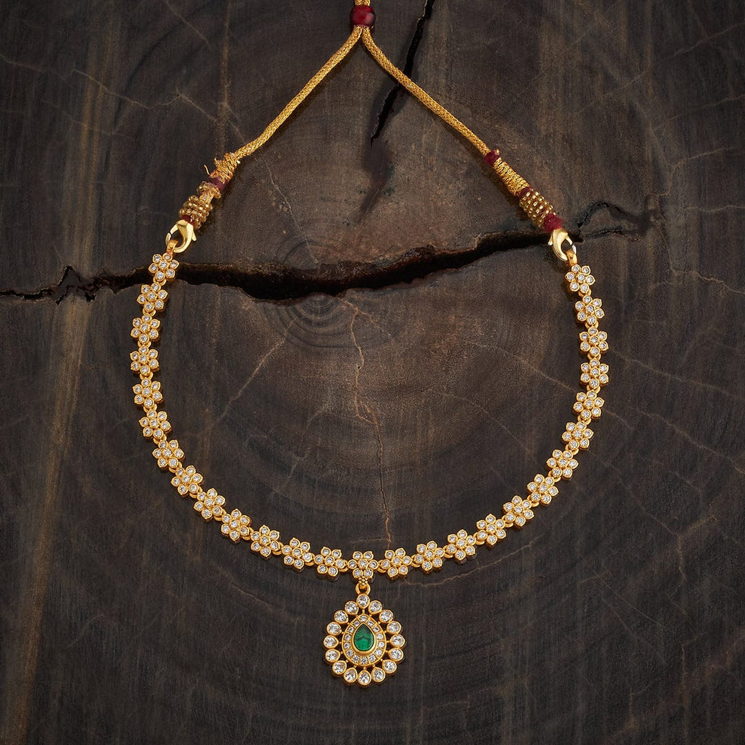 Pure 92.5 Silver Gold-Plated Pendant and White Stone Floral Design Necklace
