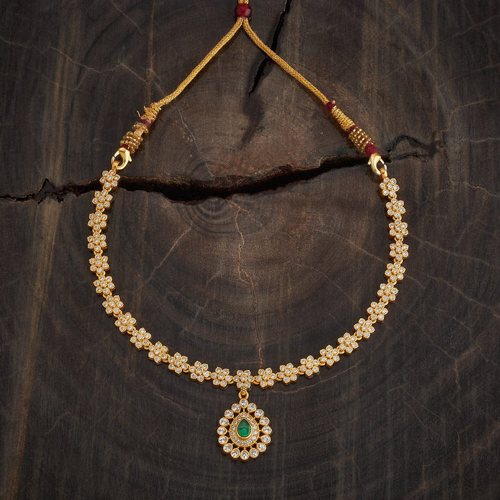 Pure 92.5 Silver Gold-Plated Pendant and White Stone Floral Design Necklace