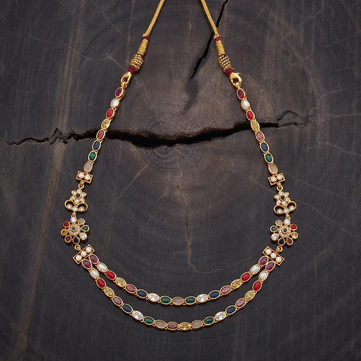 Pure 92.5 Silver Gold-Plated Navaratna Two-Layer Necklace
