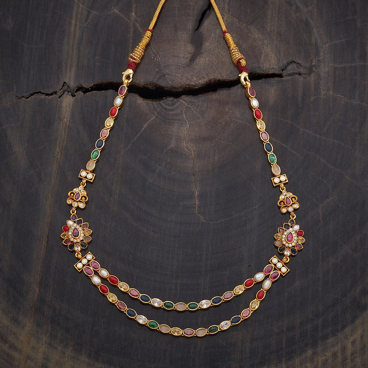 Pure 92.5 Silver Gold-Plated Navaratna Two-Layer Necklace