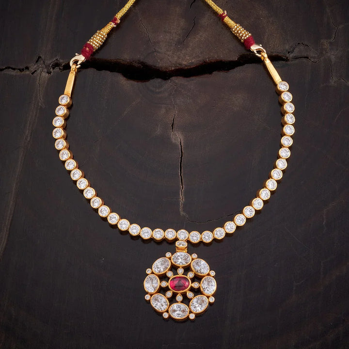 Pure 92.5 Silver CZ Stone Necklace with Floral Pendant