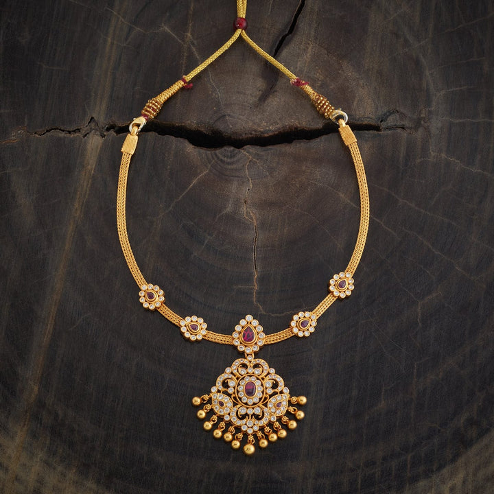 92.5 Pure Silver Flower Design Festive Temple Necklace