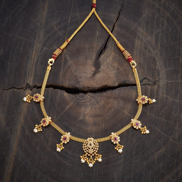 Pure 92.5 Silver Gold-Plated Floral Units Necklace with Dangling Beads