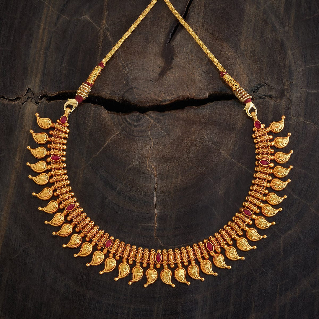 Pure 92.5 Silver Mango Units Short Necklace With Red Stone
