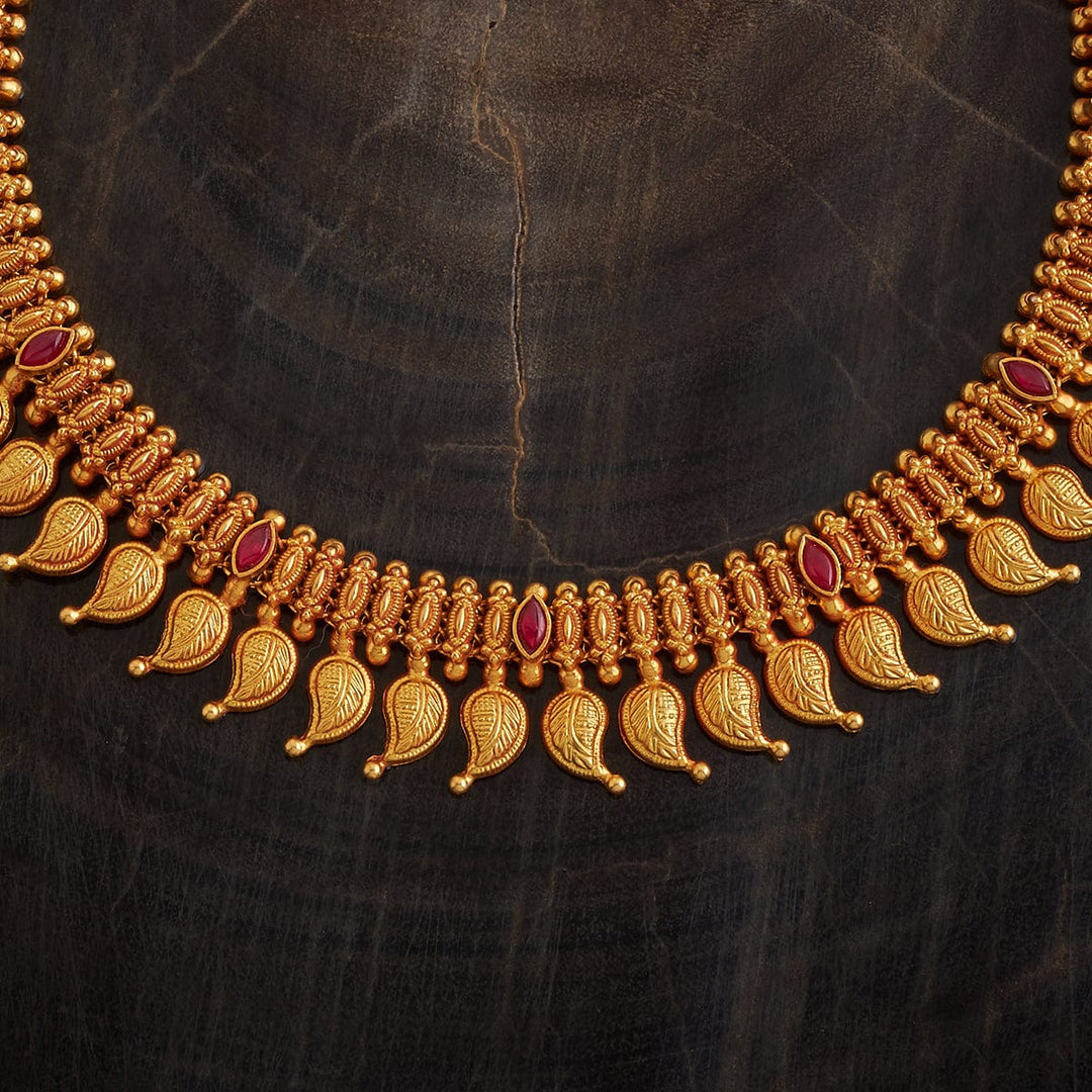 Pure 92.5 Silver Mango Units Short Necklace With Red Stone
