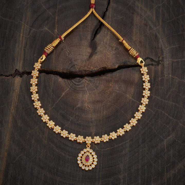 Pure 92.5 Silver Gold-Plated Pendant and White Stone Floral Design Necklace