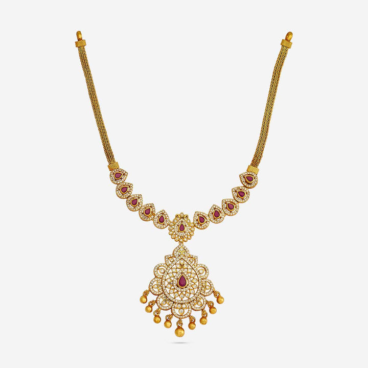 Pure 92.5 Silver, Gold Plated Tear-Drop Design Necklace with Gemstone Detailing