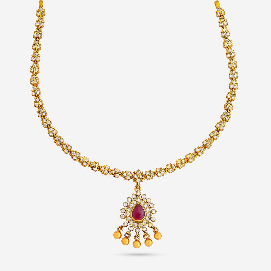 Pure 92.5 Silver CZ Necklace with Tear Drop Pendant and Dangling Beads
