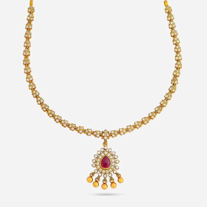 Pure 92.5 Silver CZ Necklace with Tear Drop Pendant and Dangling Beads