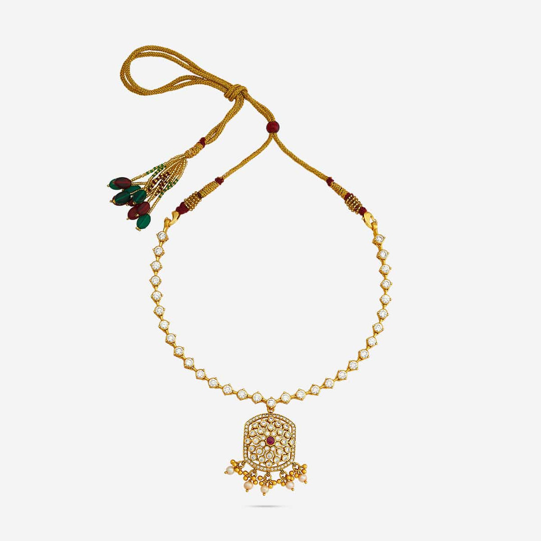 Pure 92.5 Silver, Gold Plated Floral Design with Intricate Temple Design Gold Necklace