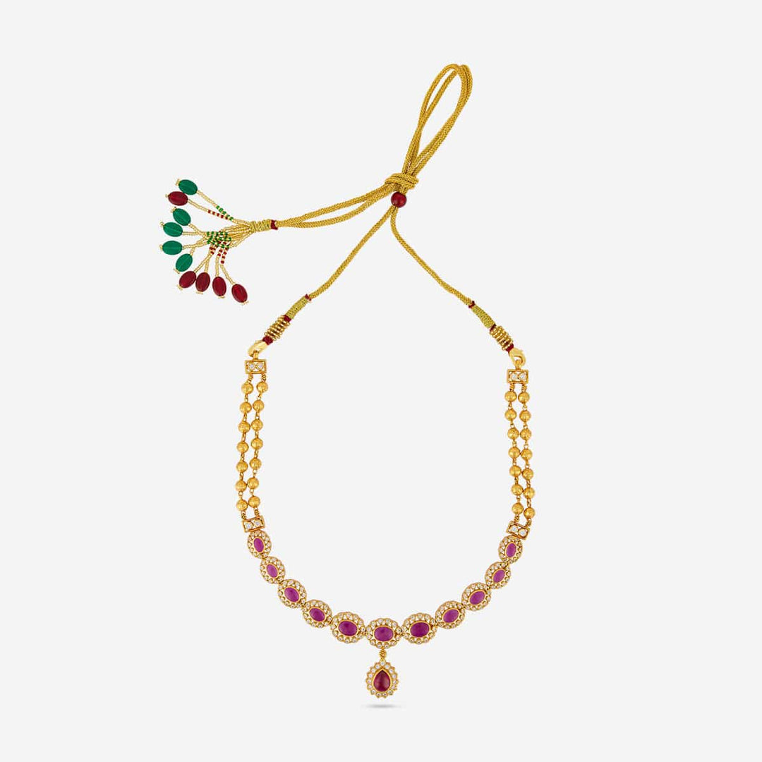 Pure 92.5 Silver Gold Plated Elegant Gold and Ruby Neckalce
