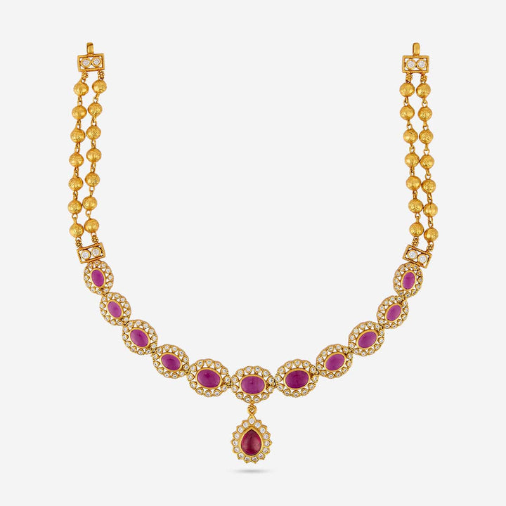 Pure 92.5 Silver Gold Plated Elegant Gold and Ruby Neckalce