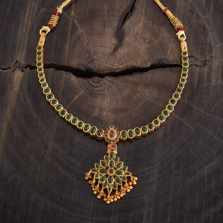 Pure 92.5 Silver, Gold Plated Reversible Temple Necklace with Ruby and Green Stone Accents
