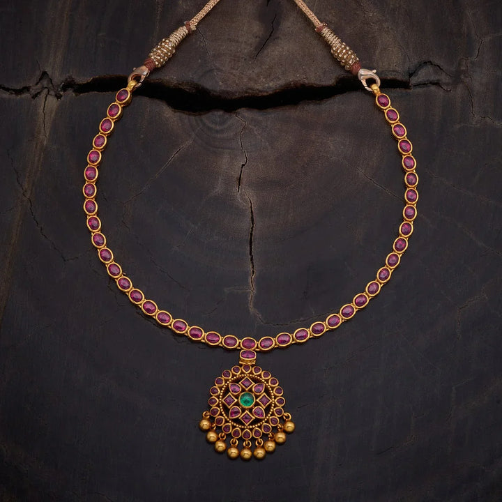 Pure 92.5 Silver,Temple Necklace with Dangling Pearls