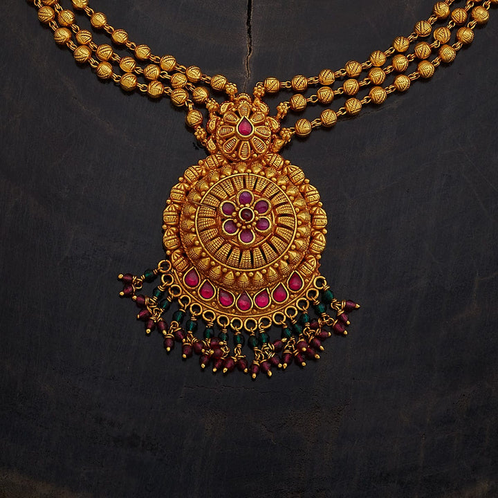 Pure 92.5 Silver, Gold Plated Traditional Gold Ball Chain Necklace with Floral Pendant and Dangling Beads