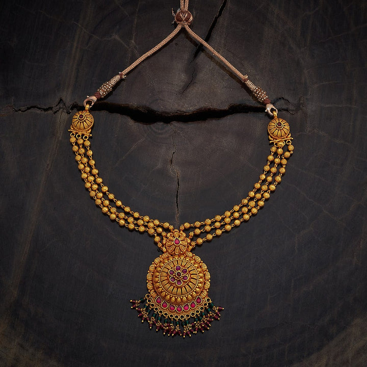 Pure 92.5 Silver, Gold Plated Traditional Gold Ball Chain Necklace with Floral Pendant and Dangling Beads