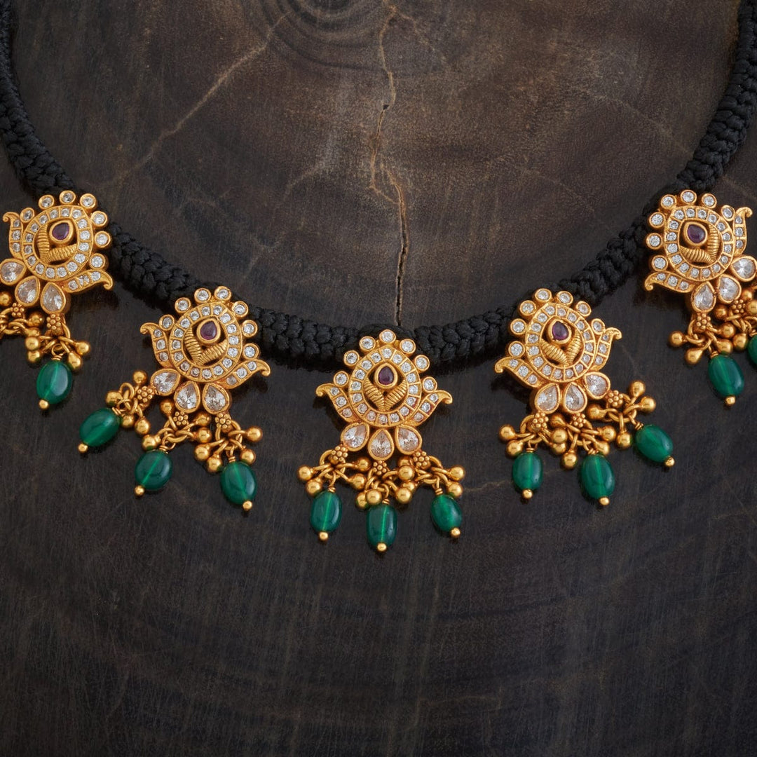 Pure 92.5 Silver, Gold Plated Floral Unity Design with Dangling Beads Necklace