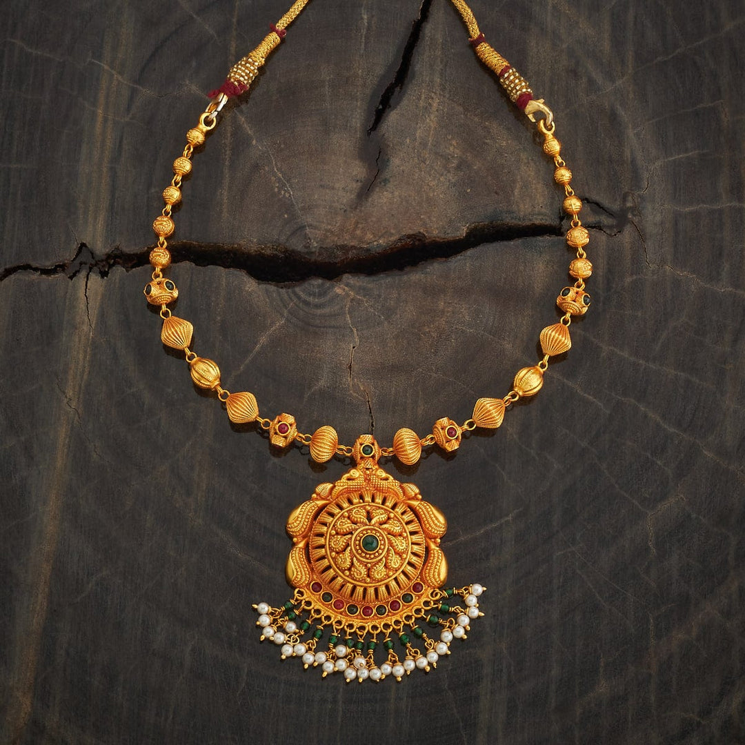 Pure 92.5 Silver Traditional Gold-Plated Necklace with Floral Mandala Design and Gem Accents