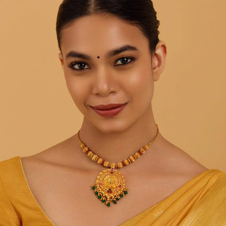 Pure 92.5 Silver, Gold Plated Necklace with Floral Pendant and dangling beads