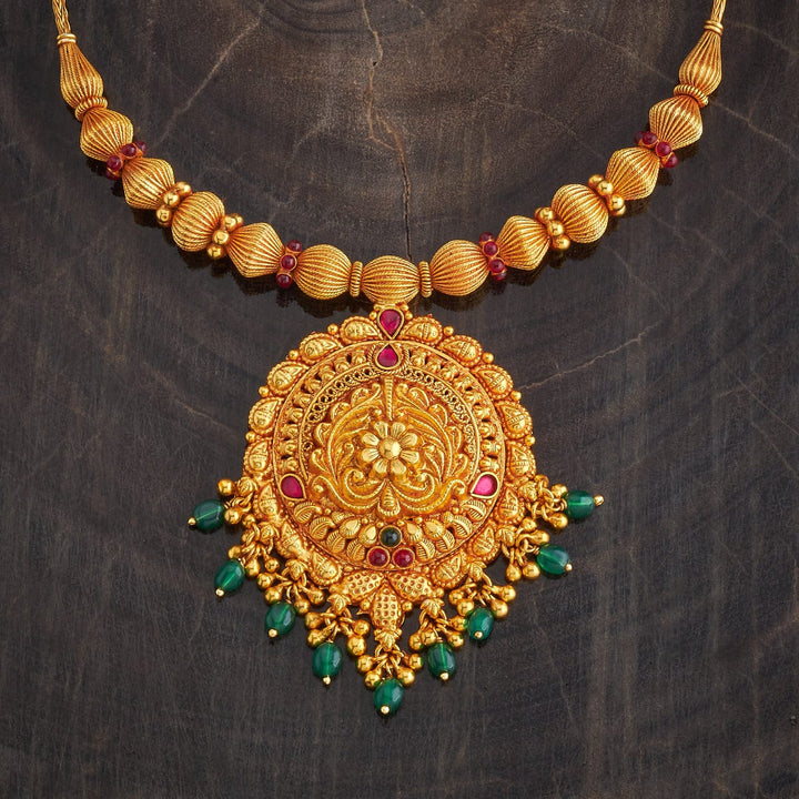 Pure 92.5 Silver, Gold Plated Necklace with Floral Pendant and dangling beads