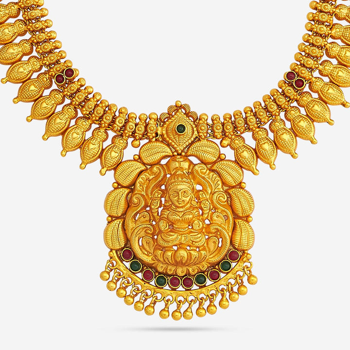 92.5 Silver Gold-Plated Lakshmi Temple Jewellery Long Necklace Haram