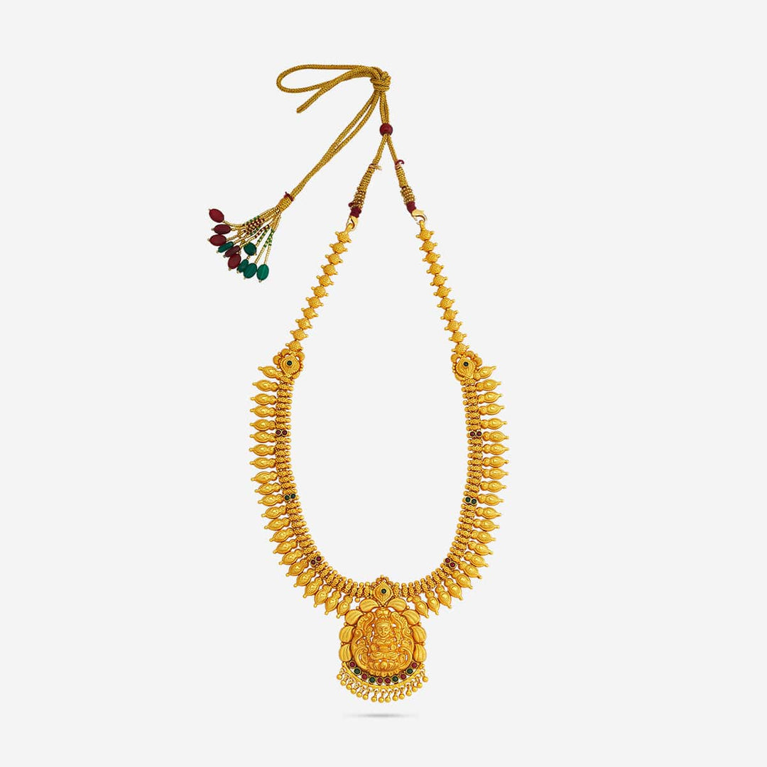 92.5 Silver Gold-Plated Lakshmi Temple Jewellery Long Necklace Haram